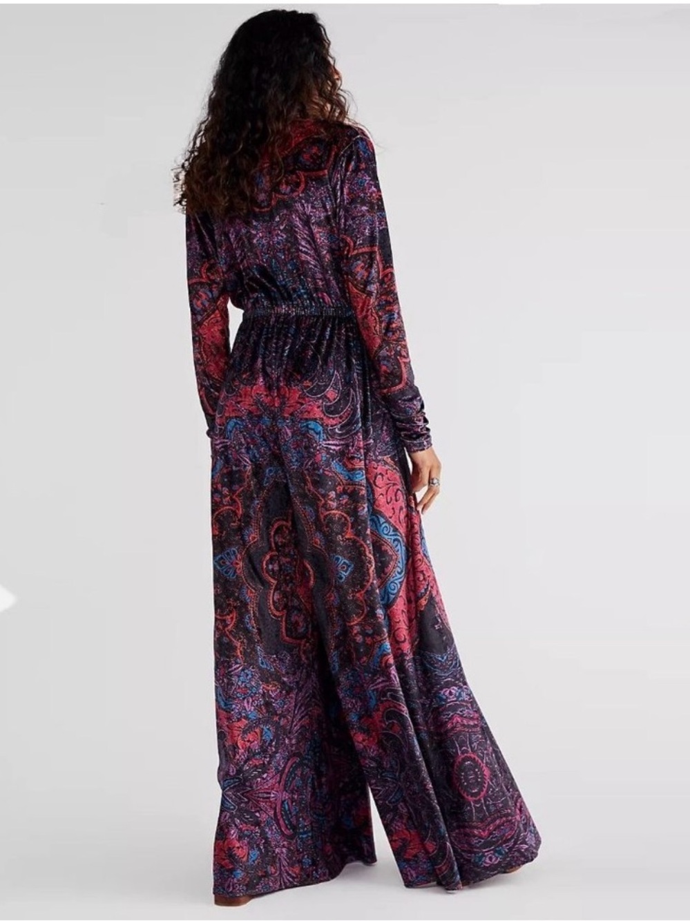 Free People Velvet Paisley Wide-Leg Jumpsuit in Pink & Blue - Picture 5 of 11